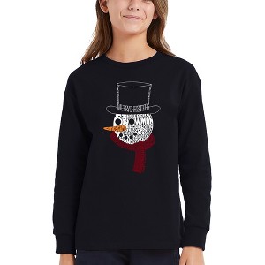 LA Pop Art Snowman Face - Girl's Word Art Long Sleeve T-Shirt - 1 of 4