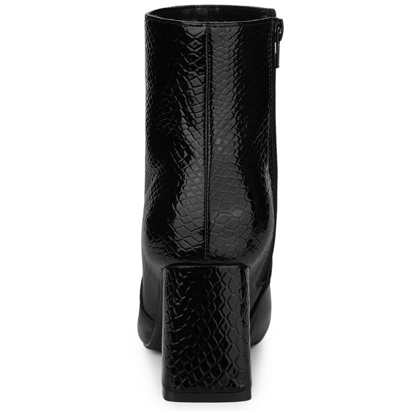 Allegra K Women's Pointed Toe Snake Print Side Zipper Chunky Heel Ankle Boots, 5 of 8