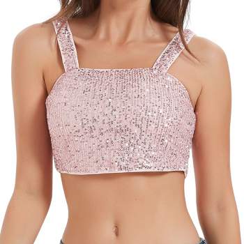 Anna-Kaci Women's Stretchy Sequins Crop Top Square Neck Wide Sparkling Tube Tops