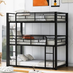 Metal Triple Bunk Bed for 3 Kids, Twin over Twin 3 in 1 Bunk Bed with Ladder and Safety Guardrail for Bedroom - 1 of 4