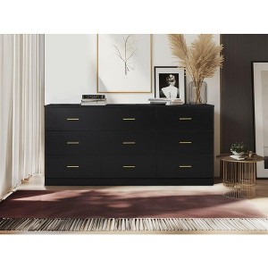 Okak Minimalism Bedroom Dresser Nightstand with 6 Drawers Glod Handles Ample Storage Chest Cabinet for Living Room Hallway Kids Room - 1 of 4