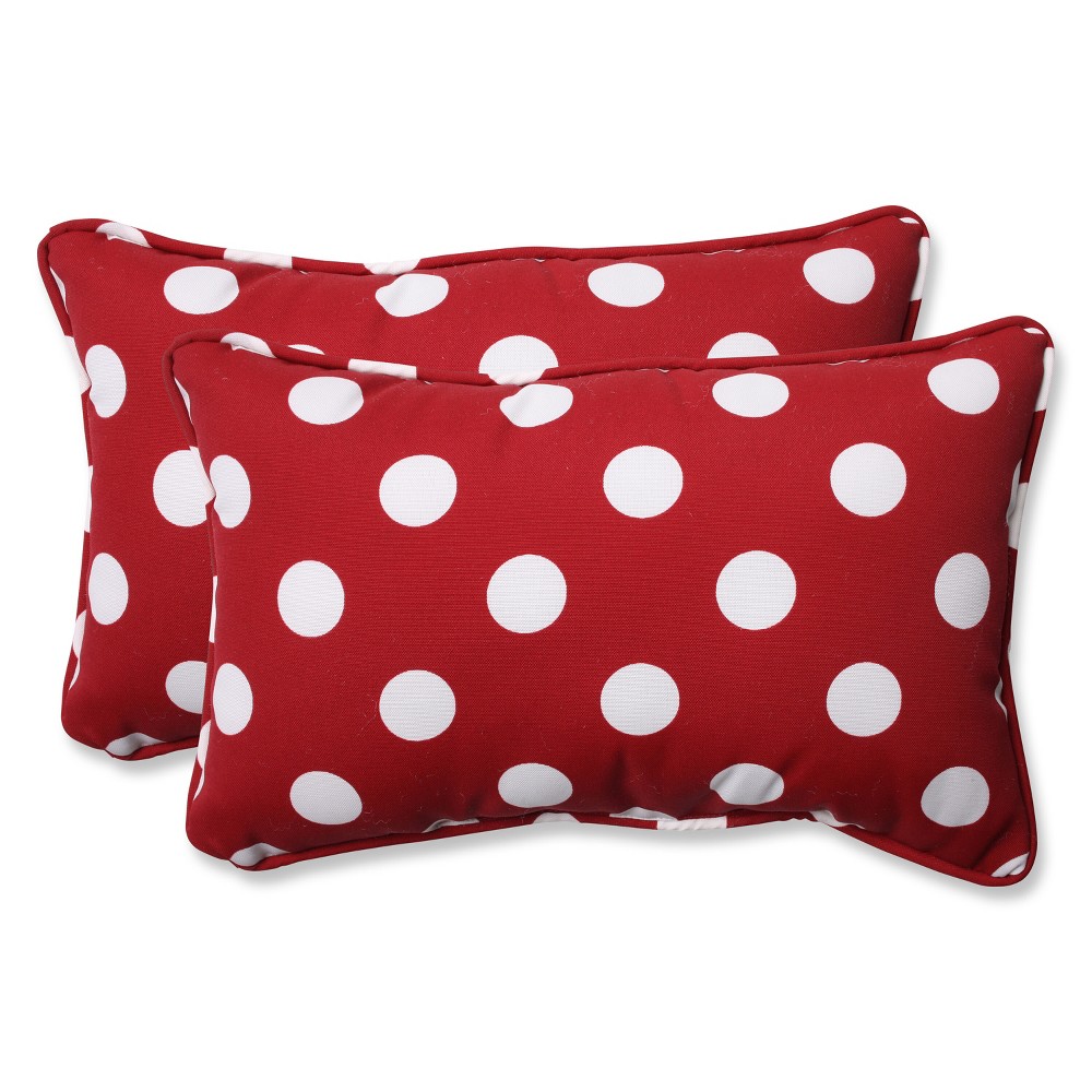 11.5"x18.5" Polka Dot 2pc Rectangular Outdoor Throw Pillows Red/White - Pillow Perfect
