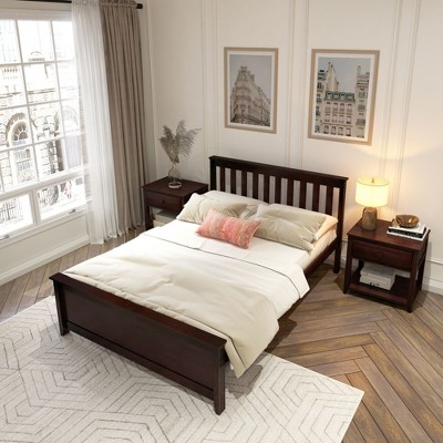 Espresso Pine Full Size Platform Bed Frame with Headboard