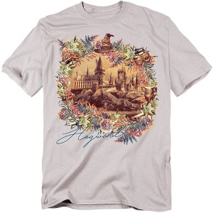 Harry Potter Hogwarts Image Wfloral Wreath Adult T-Shirt - 1 of 4