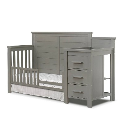 Weathered Gray Solid Wood Farmhouse Crib with Changer