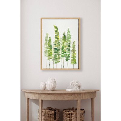 24" x 18" Green Fern Abstract Canvas Print with Natural Frame