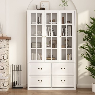 Famapy 47.2"W Modular Organizer Combo Glass Doors Display Cabinet Wooden  Pantry Organizer White