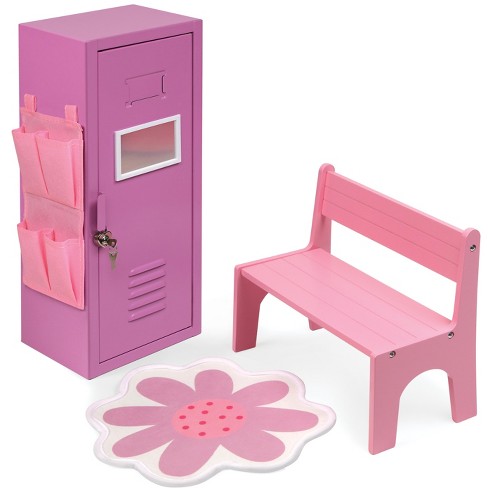 Badger Basket School Style Single Doll Locker Set With Bench, Rug