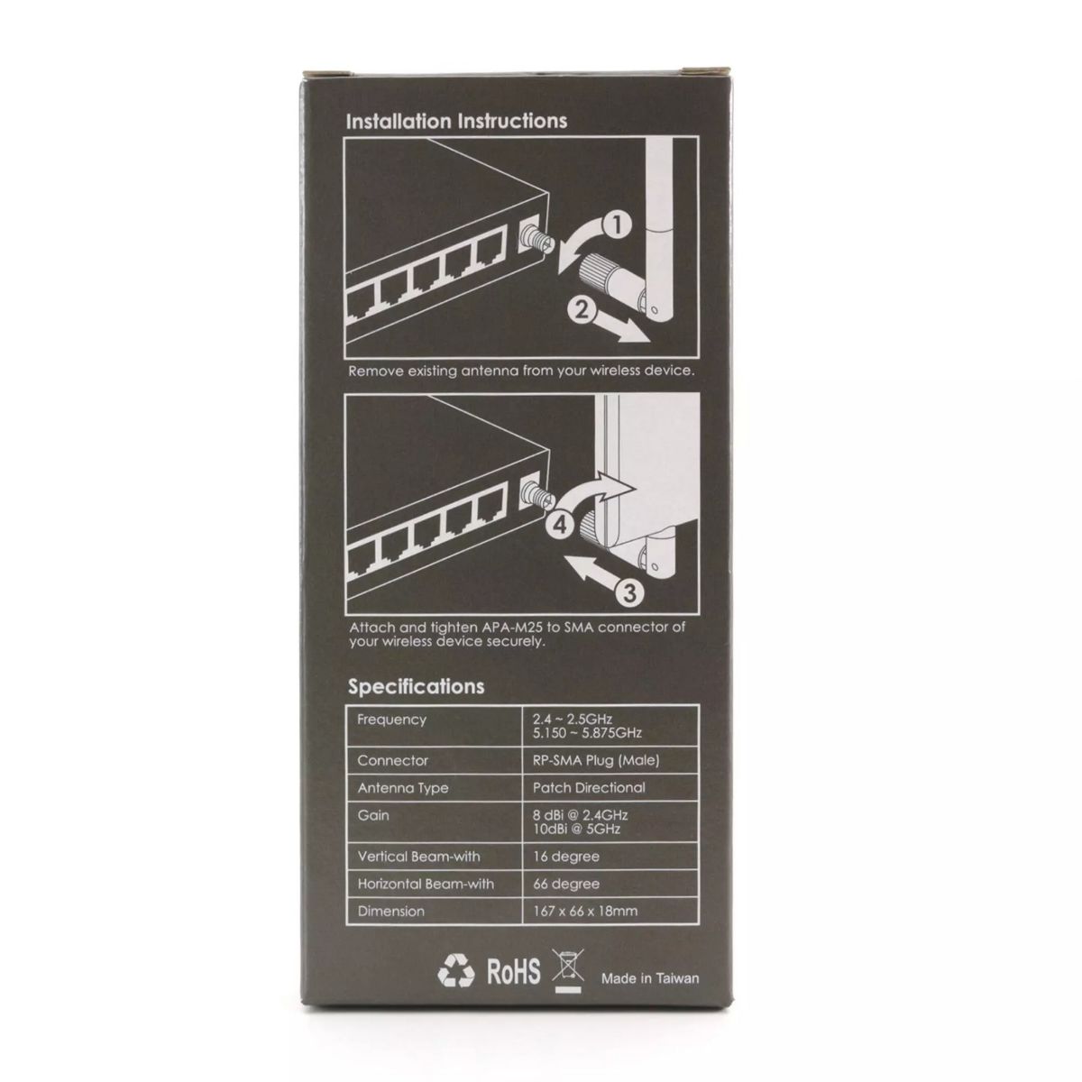 Alfa APA-M25 Dual Band 8/10dBi Directional Indoor Panel Antenna w/ RP-SMA (Like Asus WL-ANT-157) - thumbnail 6