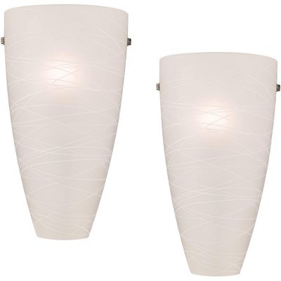 Possini Euro Design Modern Wall Light Sconces Set of 2 White Striped Glass Pocket Hardwired 13 1/4" High Fixture Bedroom Bathroom