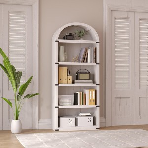 71" Tall Arched Bookshelf,Bookcase with Storage,Mid-Century Modern 5-Tier Bookshelf with Door, for Living Room,Kitchen,Home Office - 1 of 4