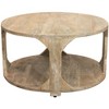 HomeRoots 34" Natural Solid Wood Round Distressed Floor Shelf Coffee Table With Shelf - 4 of 4