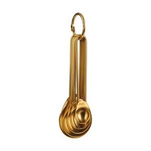 Trudeau Stainless Steel 5 Piece Gold Measuring Spoon Set with Ring - 1 of 2