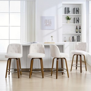 Bekrvio 26” Swivel Counter Height Bar Stools with Backs,Linen Fabric Upholstered,Walnut Wood Legs - Mid-Century Modern for Kitchen Island - 1 of 4