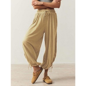 Women's Slimming Drawstring Tie - Waist Casual Loose 3/4 Pants, Comfy Elastic Waist Cropped Harem Pants for Daily Wear - 1 of 1