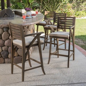 Hermosa 4pk Acacia Wood Patio Barstools - Christopher Knight Home - 1 of 4