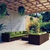 vidaXL Patio Lounge Set Outdoor Sectional Sofa Set Table Garden Poly Rattan - Brown and Green 4x Corner 3x Middle Table - 2 of 4