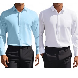 INSPIRE CHIC Men's Solid Long Sleeves Regular Fit Business Button Down Dress Shirts 2 Packs - 1 of 4