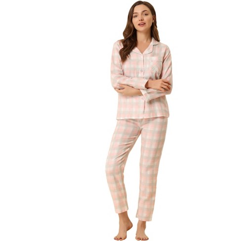 Cheibear Womens Flannel Pajama Sets Winter Cute Printed Long Sleeve  Nightwear Lounge Sleepwear Pink X Small : Target