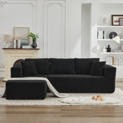 106" L-Shaped Corduroy Cloud Couch with Left Facing Chaise,Modular Sectional Sofa for Living Room,Cloud Sectional Sofa for Bedroom-Coolbibila