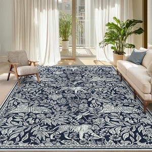 Tiger Print Carpet Large Washable Non-Slip, Thin Foldable Vintage Rug for Bedroom Living Room Office - 1 of 4