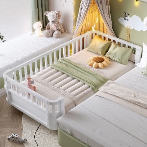 Lyngins Kids’ Wood Platform Bed Frame with Safety Guardrails and Detachable Fence, Rounded Corners, Toddler Beds, Twin Size Bed Frame for Kids - 1 of 4