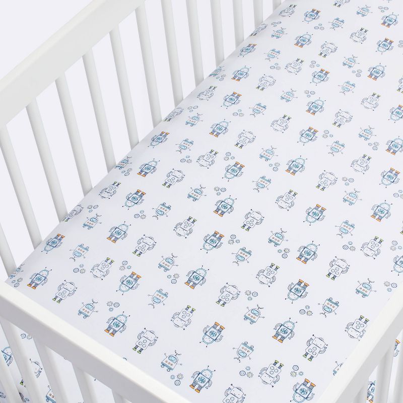Fitted Crib Sheet Robots - Cloud Island&#8482; Blue, 4 of 7