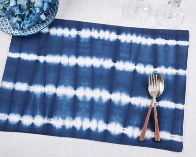 Navy and White Tie Dye Stripe Fabric Placemats Set of 4