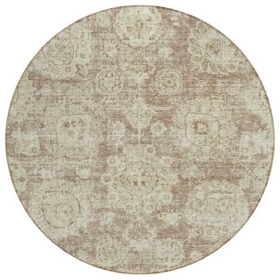 Brown Tan And Beige Floral Washable Indoor Outdoor Area Rug