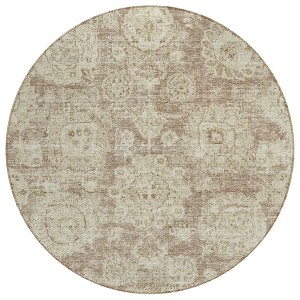Brown Tan And Beige Floral Washable Indoor Outdoor Area Rug - 1 of 4