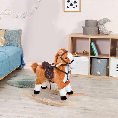 Brown and White Plush Rocking Horse with Realistic Sounds