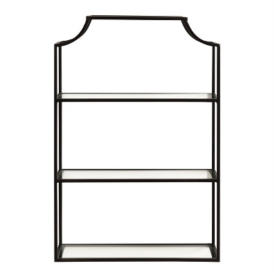 Scalloped Black Metal and Glass 20x30 Floating Wall Shelf