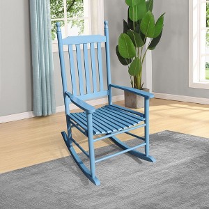 Aghana Digitals Blue Wooden Porch Rocker: Solid Populus Hardwood, Wide Seat & Armrest, Sturdy - 1 of 4