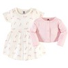 Hudson Baby Infant and Toddler Girl Cotton Dress and Cardigan 2pc Set, Gold Unicorn, 0-3 Months - 2 of 4