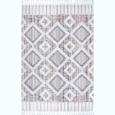 Braided Pink Geometric Shag Synthetic Area Rug, 6'7" x 9'