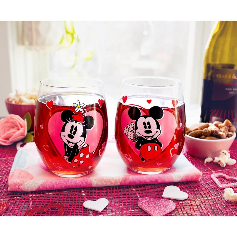 Silver Buffalo Disney Minnie and Mickey Mouse Hearts Stemless Wine Glasses | Set of 2, 5 of 7