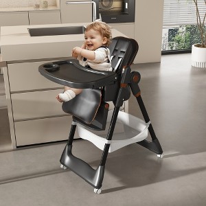Whisen Adjustable Baby High Chair, Portable Infant Feeding Seat with Safety Belt, Silent Lockable Wheels & Easy-Clean Design - 1 of 4
