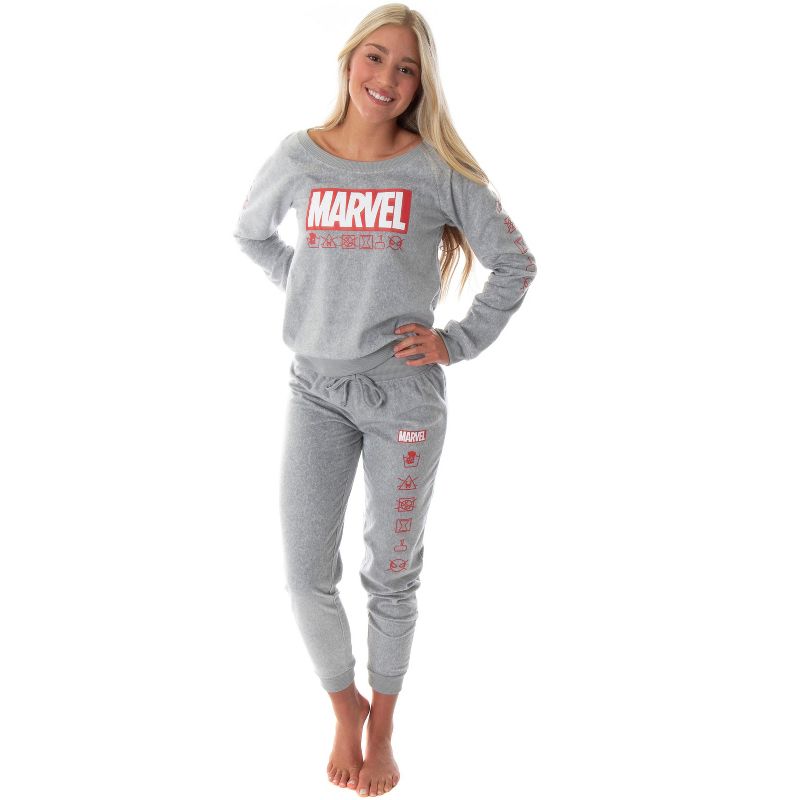 Marvel Comics Women's Juniors' Avengers Brick Logo Jogger Pajama Set, 1 of 7