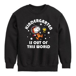 Boys' - Peanuts - Kindergarten Is Out Of This World Graphic Long Sleeve Fleece Sweatshirt - 1 of 4