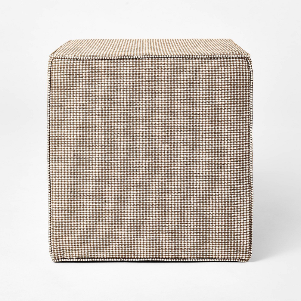 lynwood square upholstered cube ottoman tan checkered - threshold™ designed with studio mcgee