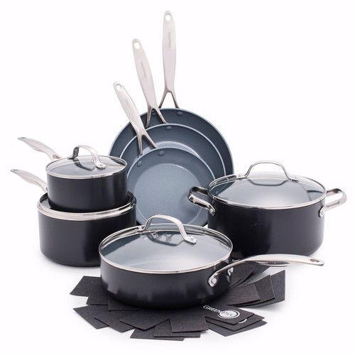 GreenPan Valencia Pro 11pc Set with 3 Bonus Protectors Black