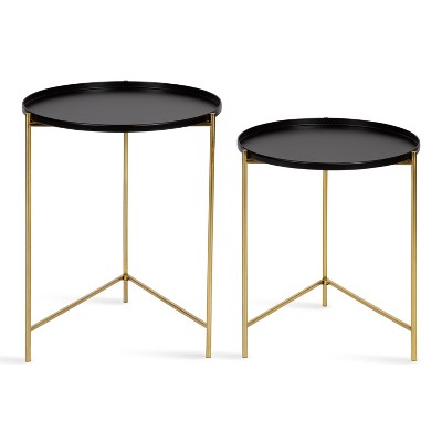Ulani Modern Black and Gold Round Metal Nesting Side Table Set of 2