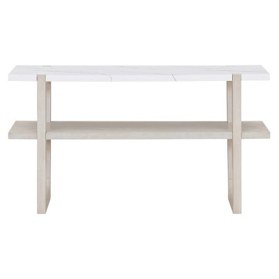 GlasFlength Console Tables Modern Narrow Entryway Table with Marble Effect Top and Open Shelf Elegant for Living Room, Gray, 54"*15"*30"