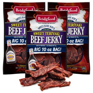 Bridgford Sweet Baby Ray’s Beef Jerky Sweet Teriyaki 10 oz - High Protein Beef Jerky Teriyaki for On the Go Snacking and Busy Lifestyles - 1 of 4