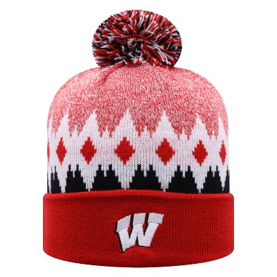 NCAA Wisconsin Badgers Men's Jagged Knit Cuffed Beanie with Pom