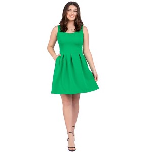 24seven Comfort Apparel Sleeveless Pleated Skater Dress with Pockets - 1 of 4