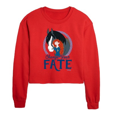 Disney Merida & Angus Change Your Fate Cropped Long Sleeve Crew Neck Sweatshirt - Red - X-Large