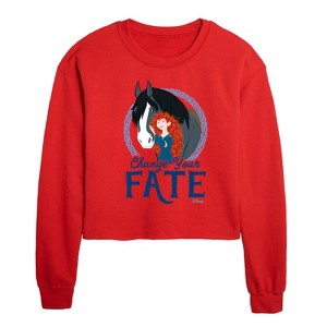 Disney Merida & Angus Change Your Fate Cropped Long Sleeve Crew Neck Sweatshirt - Red - X-Large - 1 of 3