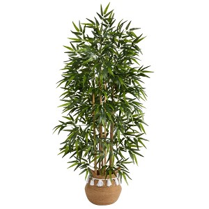 Nearly Natural 64-in Bamboo Tree with Natural Bamboo Trunks in Boho Chic Handmade Natural Planter with Tassels - 1 of 4