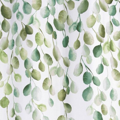Green and White Botanical Polyester Shower Curtain